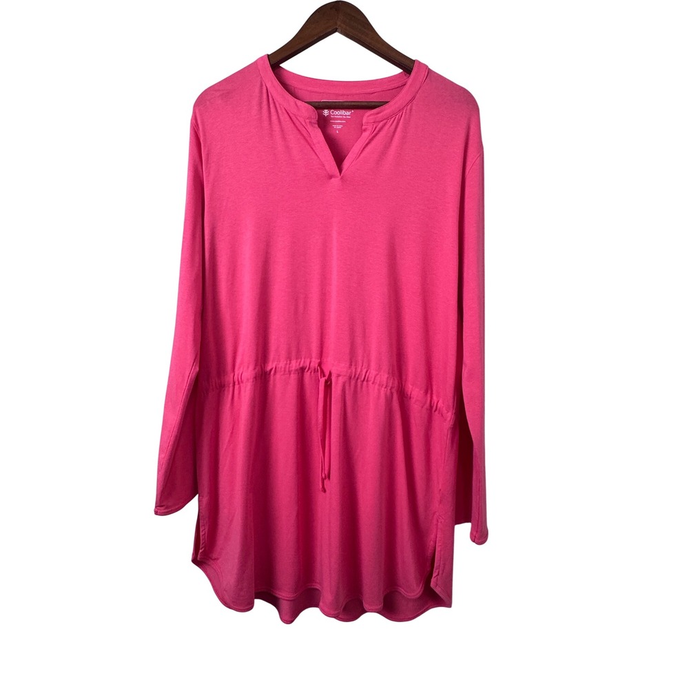 Coolibar UPF 50+ Sun Protection Tunic Top Cover Up Pink Drawstring Waist Size L